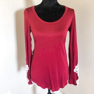 Crochet Patch Long Sleeve Burgundy